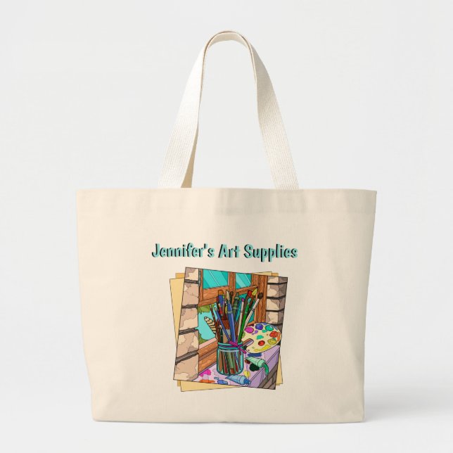 Cute personalized Art Supply Large Tote Bag (Front)