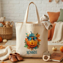 Cute Personalized Autumn Pumpkin Kids Tote Bag