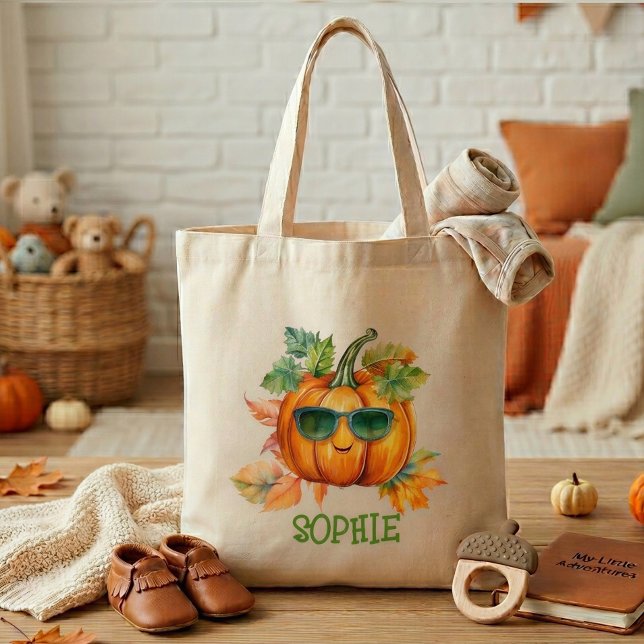 Cute Personalized Autumn Pumpkin Kids Tote Bag (Creator Uploaded)