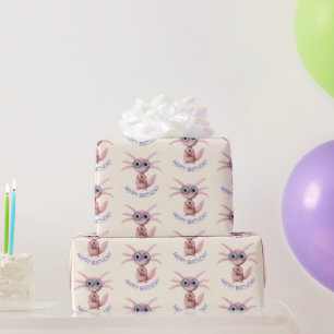 Cute Personalized Axolotl Books Birthday Party Wrapping Paper