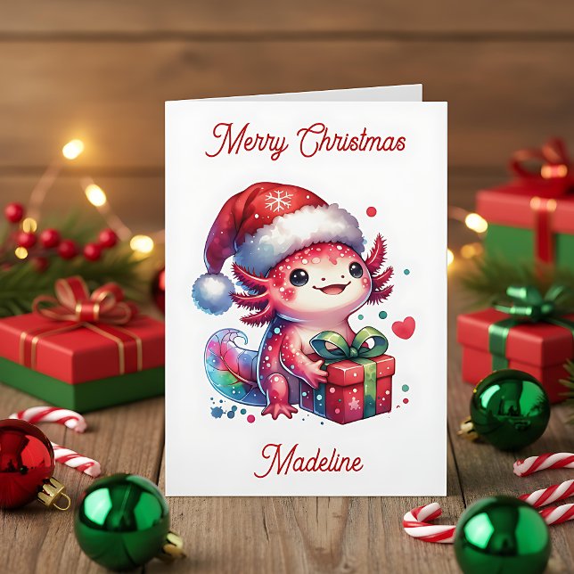 Cute Personalized Axolotl Christmas Coloring Page Card (Creator Uploaded)