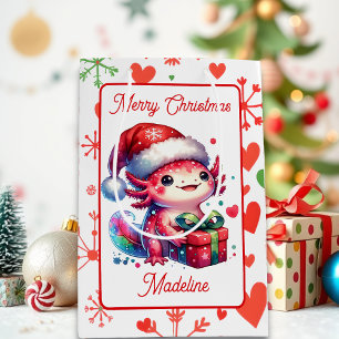 Cute Personalized Axolotl Christmas Medium Gift Bag