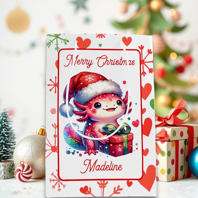 Cute Personalized Axolotl Christmas   Medium Gift Bag (Creator Uploaded)