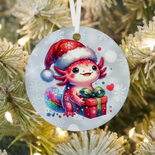 Cute Personalized Axolotl Christmas Metal Ornament