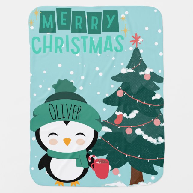 Cute Personalized Baby Christmas Blanket  (Front)