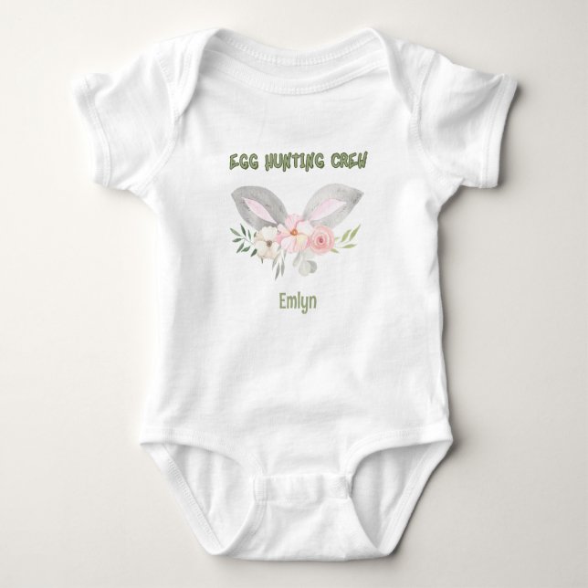 Cute Personalized Baby Egg Hunting Crew Baby Bodysuit (Front)