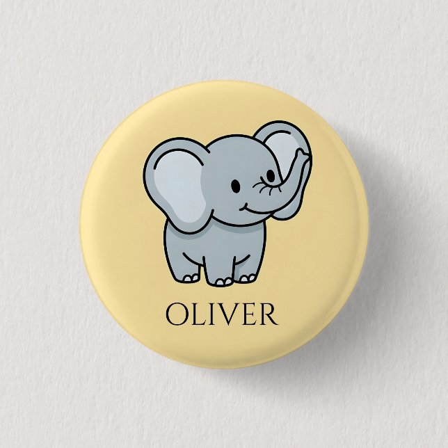 Cute Personalized Baby Elephant Kids Name Button (Front)