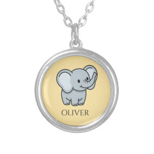 Cute Personalized Baby Elephant Kids Name Necklace