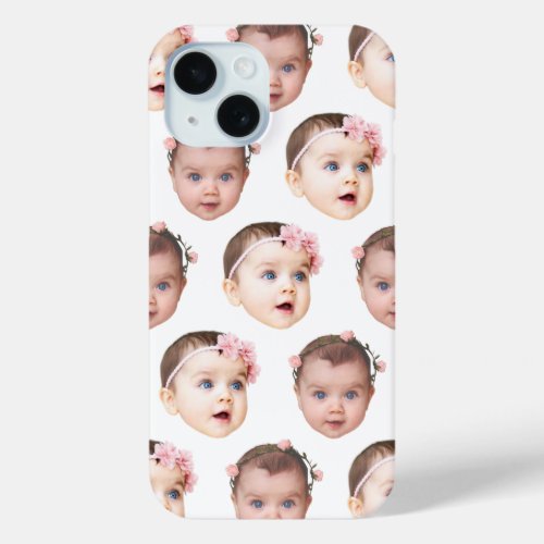 Cute Personalized Baby Face 2 Photos White iPhone 15 Case