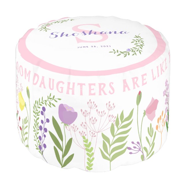 Cute Personalized Baby Floral Pouf (Angled Back)