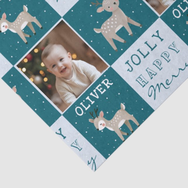 Cute Personalized Baby Photo Reindeer Christmas Tissue Paper (Detail)