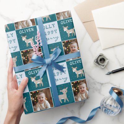 Cute Personalized Baby Photo Reindeer Christmas Wrapping Paper