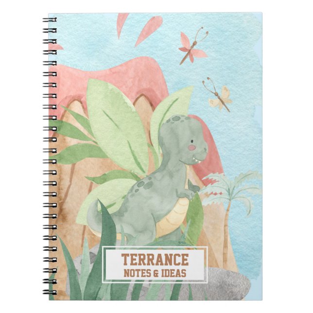 Cute Personalized Baby Tiranosaurios Rex Dinosaur Notebook (Front)