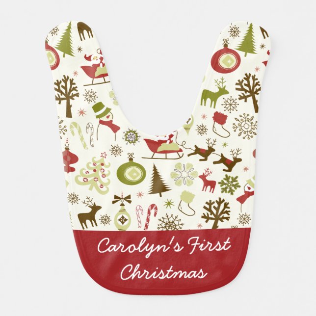 Cute Personalized Baby's First Christmas Holiday Bib (Front)