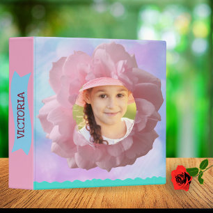Cute Personalized Back-to-School Pink Photo Name 3 Ring Binder