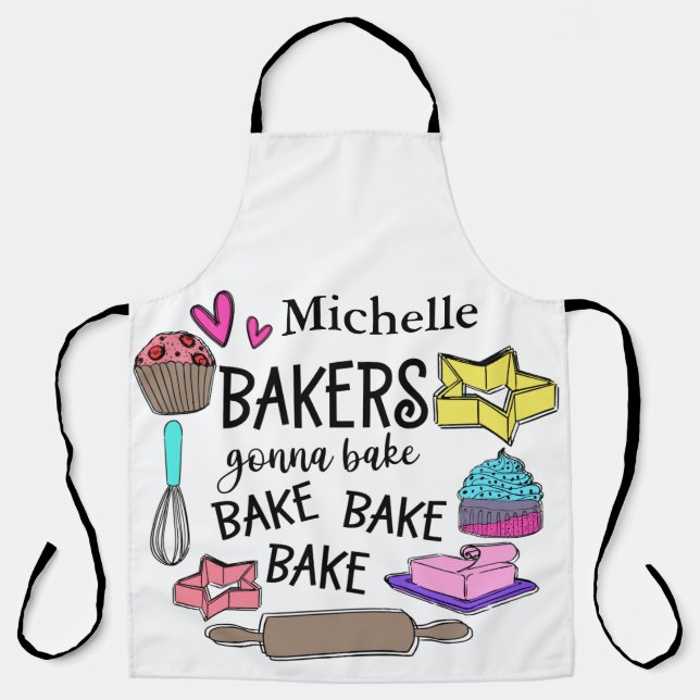 Cute Personalized Bakers Gonna Bake Apron (Front)