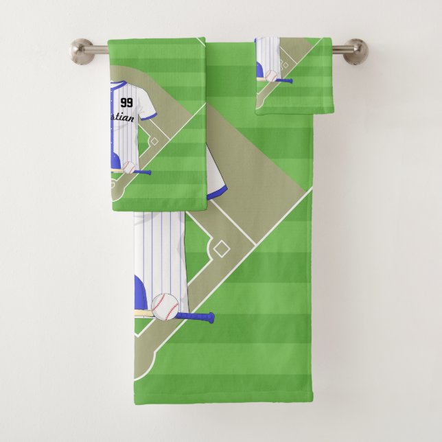 Cute Personalized Baseball Blue Bath Towel Set (Insitu)