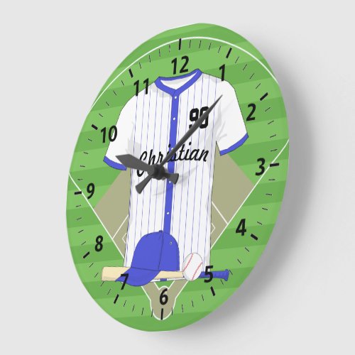 Cute Personalized Baseball Blue Large Clock