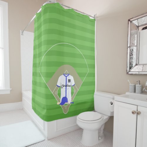 Cute Personalized Baseball Blue Shower Curtain