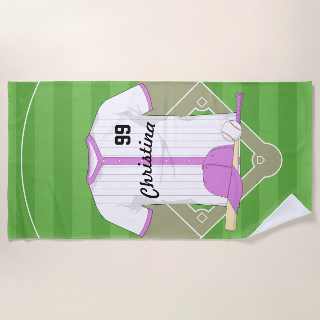 Cute Personalized Baseball pink Beach Towel (Front)