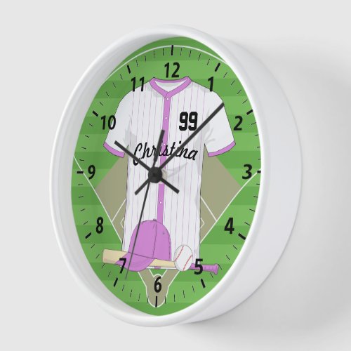 Cute Personalized Baseball pink Clock