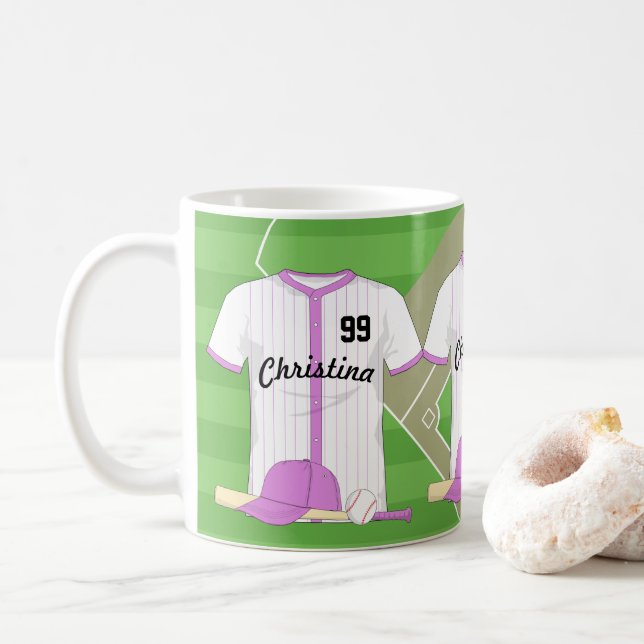 Cute Personalized Baseball pink Coffee Mug (With Donut)
