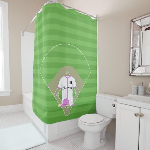 Cute Personalized Baseball pink Shower Curtain
