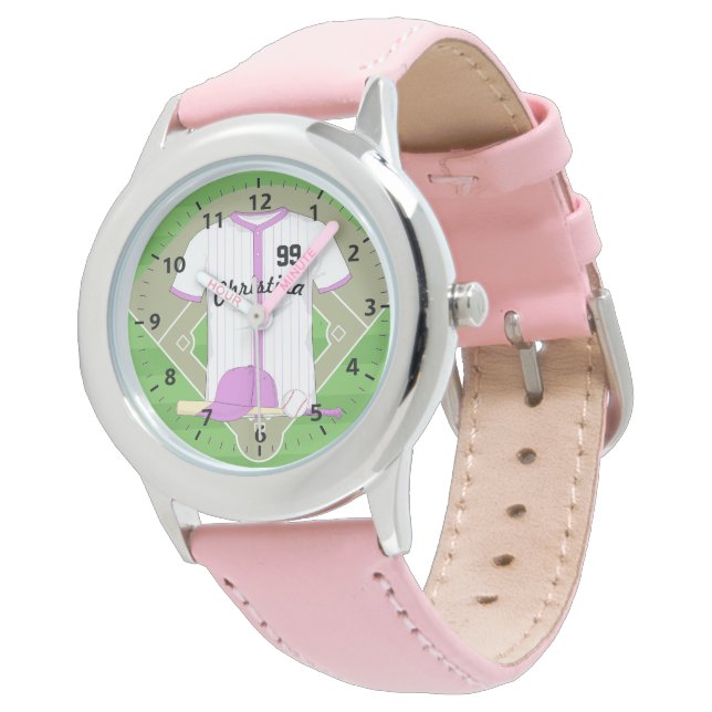 Cute Personalized Baseball pink Watch (Angled)