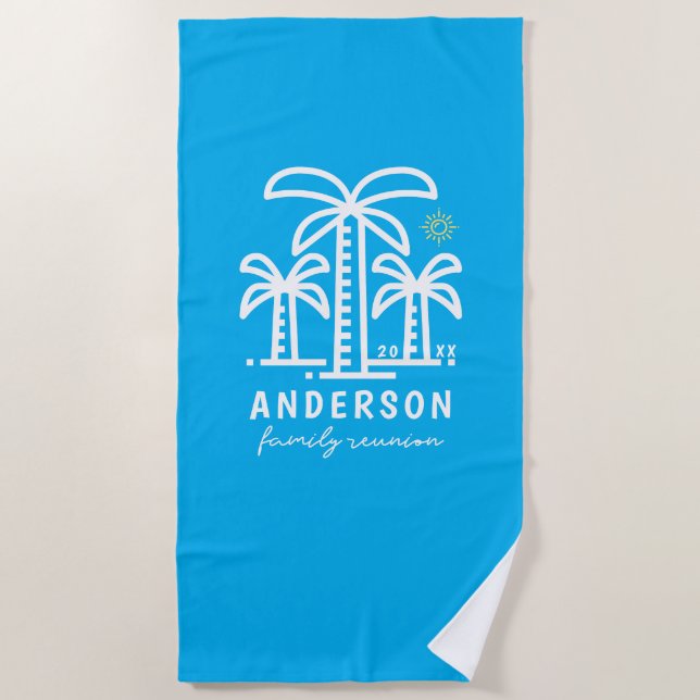 Cute Personalized Beach Family Reunion Beach Towel (Front)