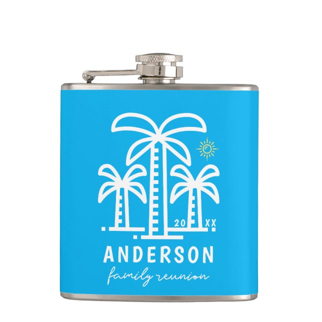 Cute Personalized Beach Family Reunion Flask (Front)