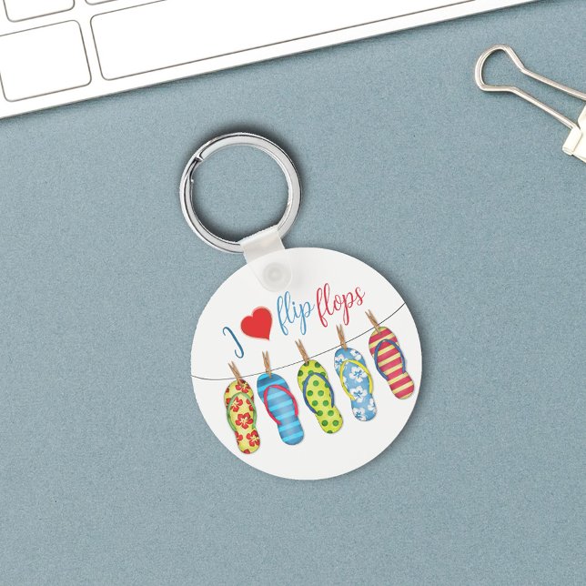 Cute Personalized Beach Stylish Keychain (Cute Beach flip flops personalized keychain. )