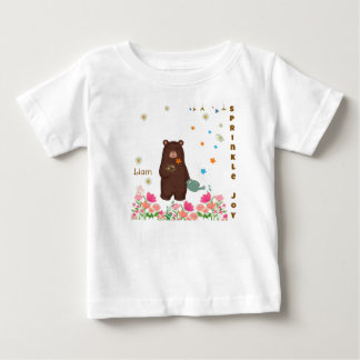 Cute Personalized Bear Gardening Sprinkle Joy Baby T-Shirt