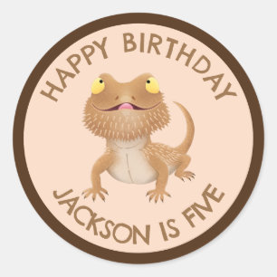 Cute personalized bearded dragon lizard birthday classic round sticker