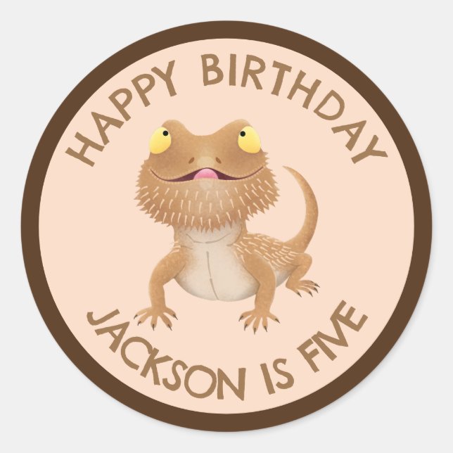 Cute personalized bearded dragon lizard birthday classic round sticker (Front)