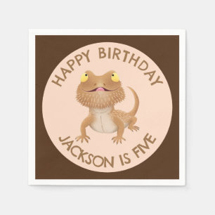 Cute personalized bearded dragon lizard birthday napkins