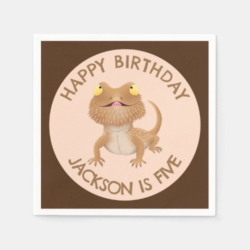 Cute personalized bearded dragon lizard birthday napkins