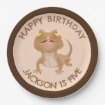 Cute personalized bearded dragon lizard birthday paper plates
