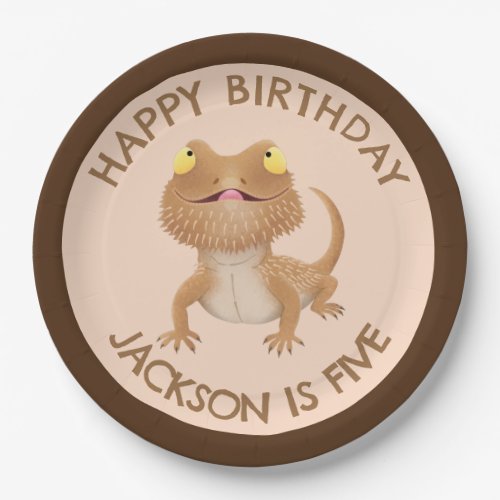Cute personalized bearded dragon lizard birthday paper plates
