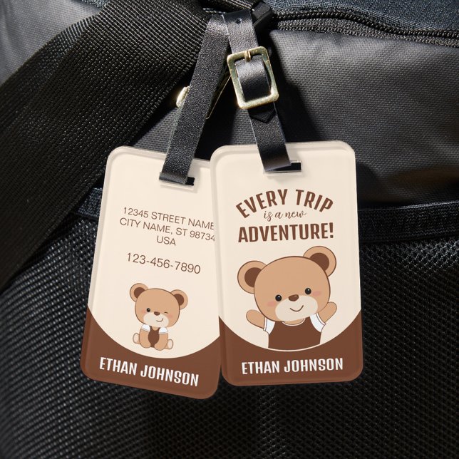 Cute Personalized Bear's Adventure Luggage Tag (Creator Uploaded)