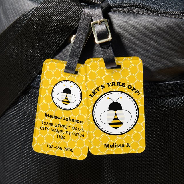 Cute Personalized Bee Luggage Tag (Creator Uploaded)