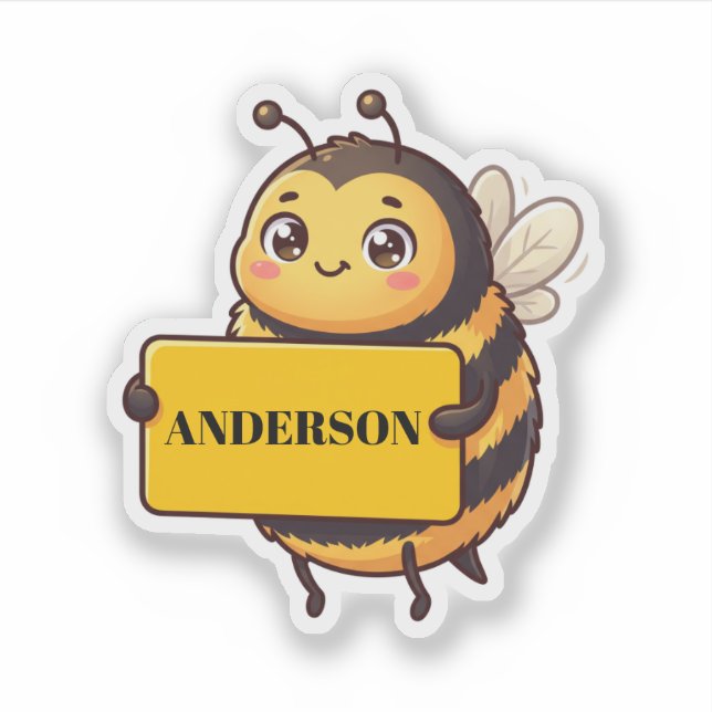Cute Personalized Bee Name Sticker (Front)