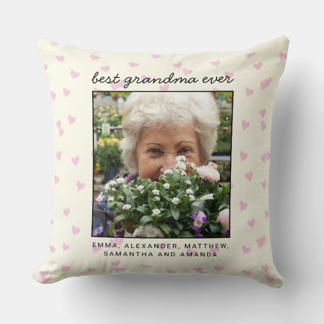 Cute Personalized Best Grandma Ever Photo Throw Pillow (Front)
