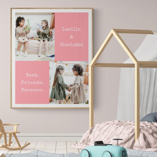 Cute Personalized BFF Two Photo Pink Best Friend Poster