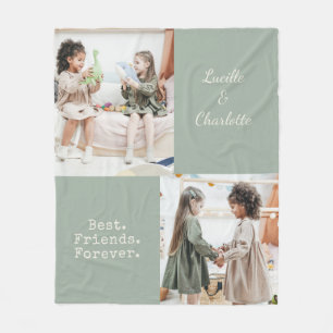 Cute Personalized BFF Two Photo Sage Best Friend Fleece Blanket