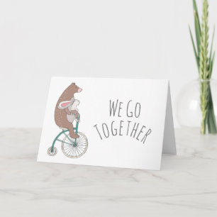 Cute Personalized Bicycling Bear & Bunny Letterpress Thank You Card