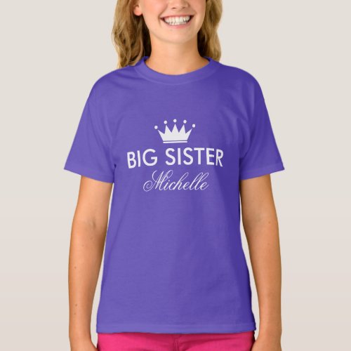 Cute personalized big sister t shirt for girls