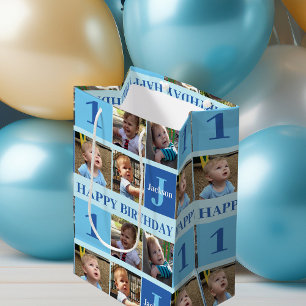 Cute Personalized Birthday Boys Photo Collage Blue Medium Gift Bag