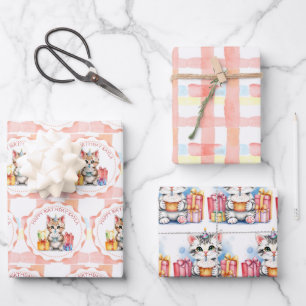 Cute Personalized Birthday Cats Wrapping Paper Sheets