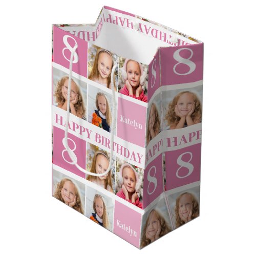 Cute Personalized Birthday Girl Photo Collage Pink Medium Gift Bag