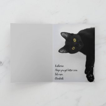 Cute Personalized Black Cat Get Well Card | Zazzle